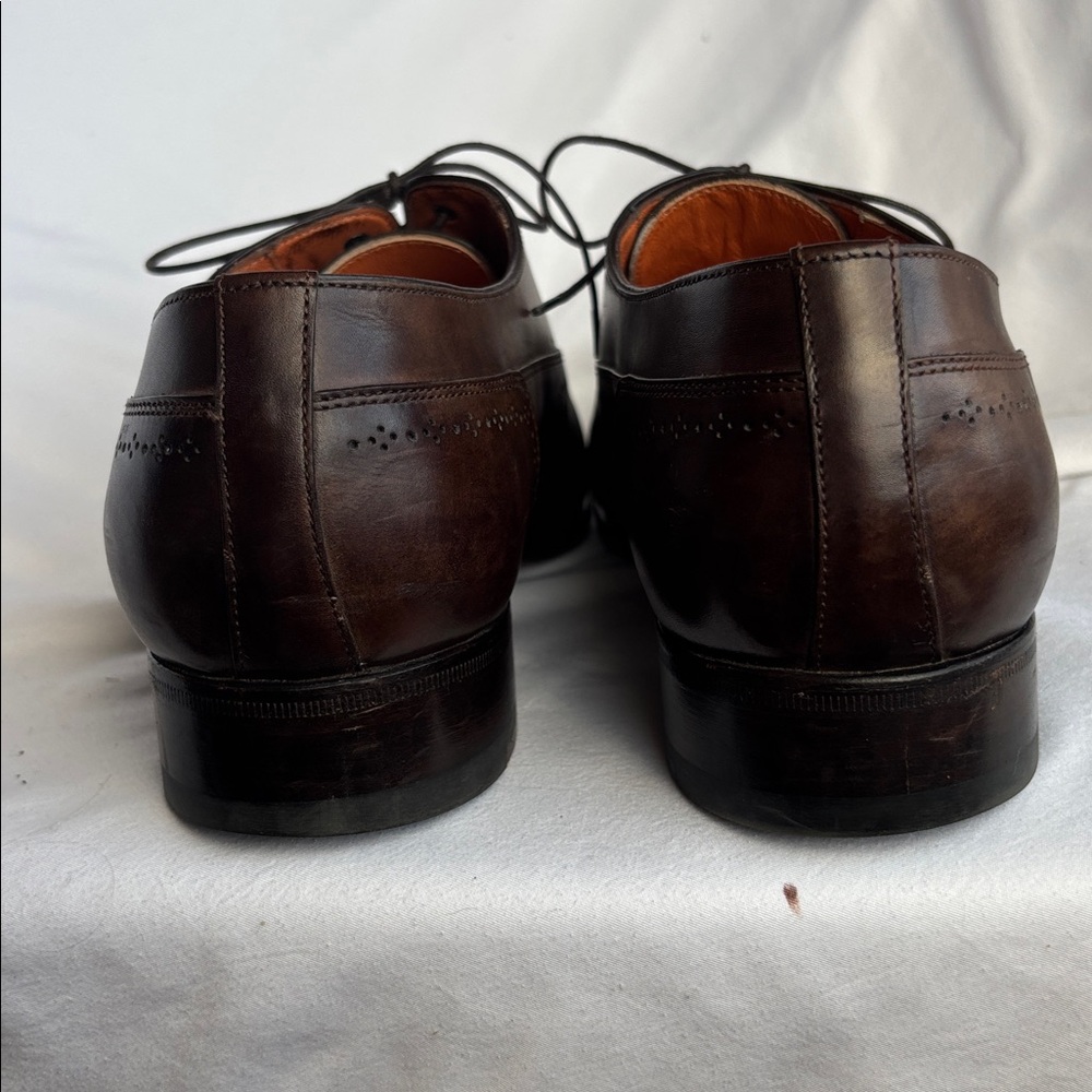 Santoni Brown Leather Cap Toe Medallion Oxford Dress Shoes Men’s 10 D Italy - Picture 4 of 11